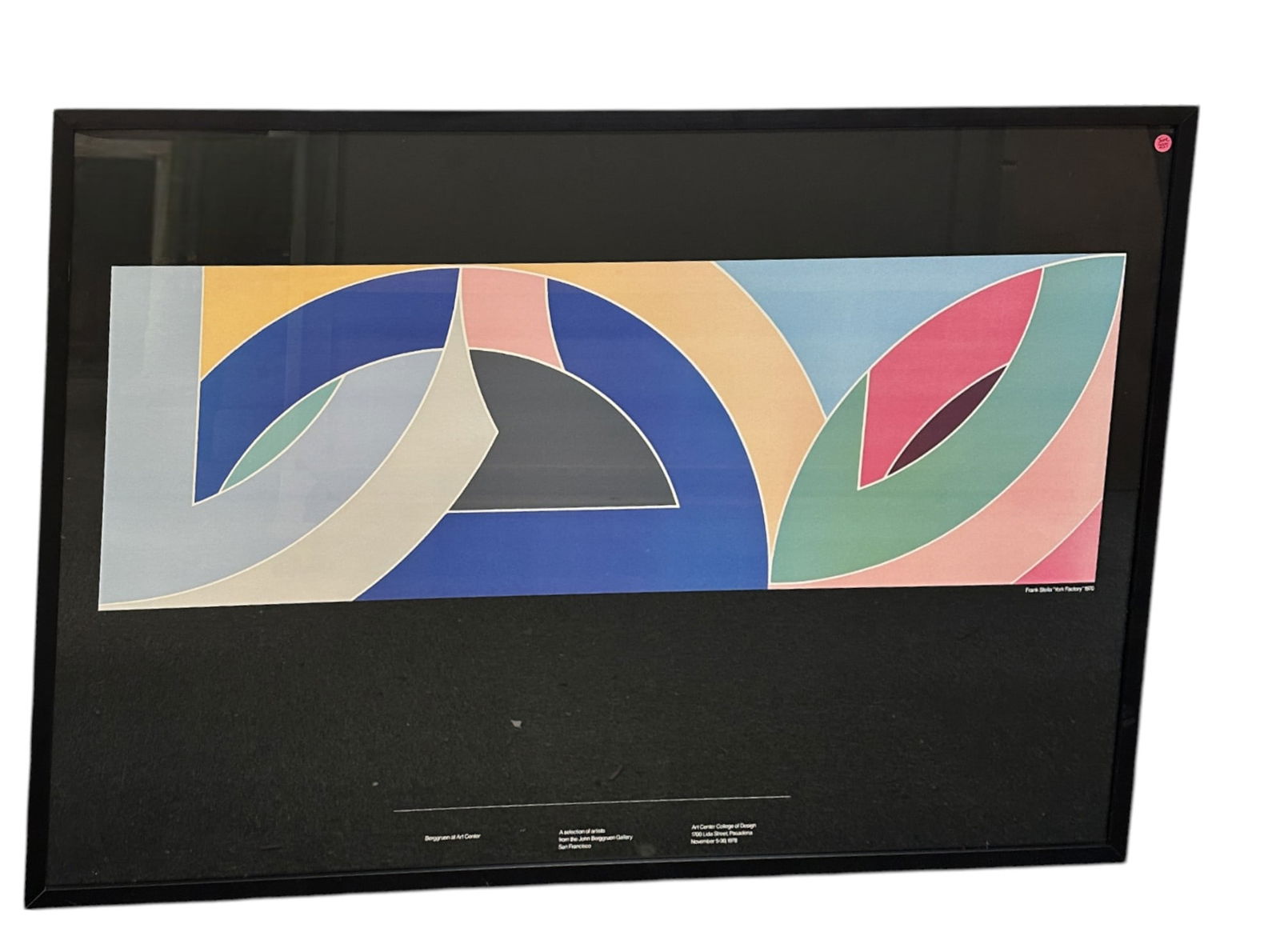 LARGE 1970 FRANK STELLA " YORK FACTORY" FRAMED POSTER: Frank Stella (1926-2024) York Factory 1970, Huge Framed Print Poster. Measures 50"w x 35"x1.5". Weighs 19 lbs.