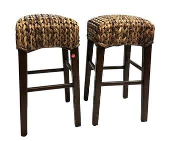 PAIR POTTERY BARN SEAGRASS COUNTER STOOLS