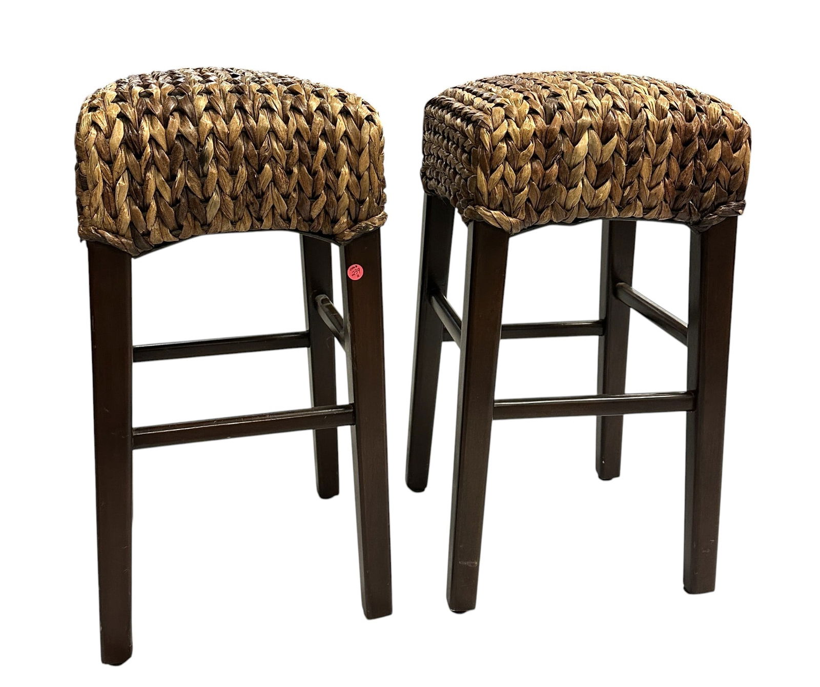 PAIR POTTERY BARN SEAGRASS COUNTER STOOLS (1 of 7)