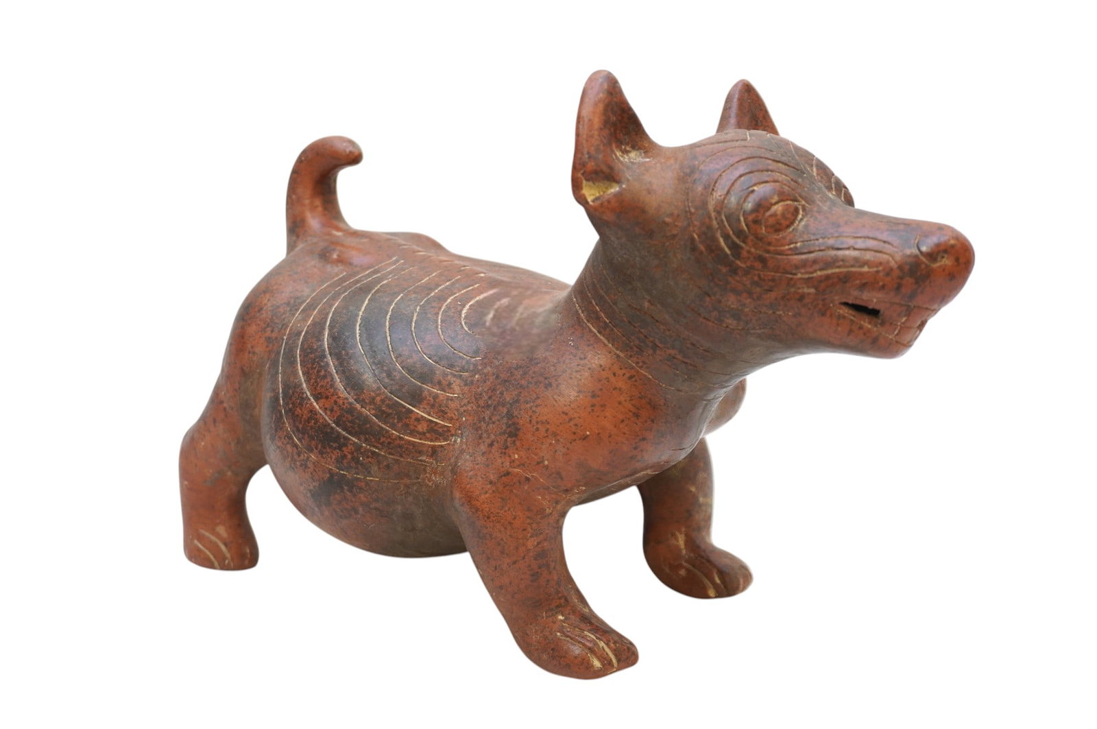 MEXICAN FOLK ART POTTERY COLIMA DOG: Mexican Folk Art Pottery Sculpture of A Colima Dog. Measures 8.25" x 13" x 6.5" and weighs 3 lbs 4 oz.