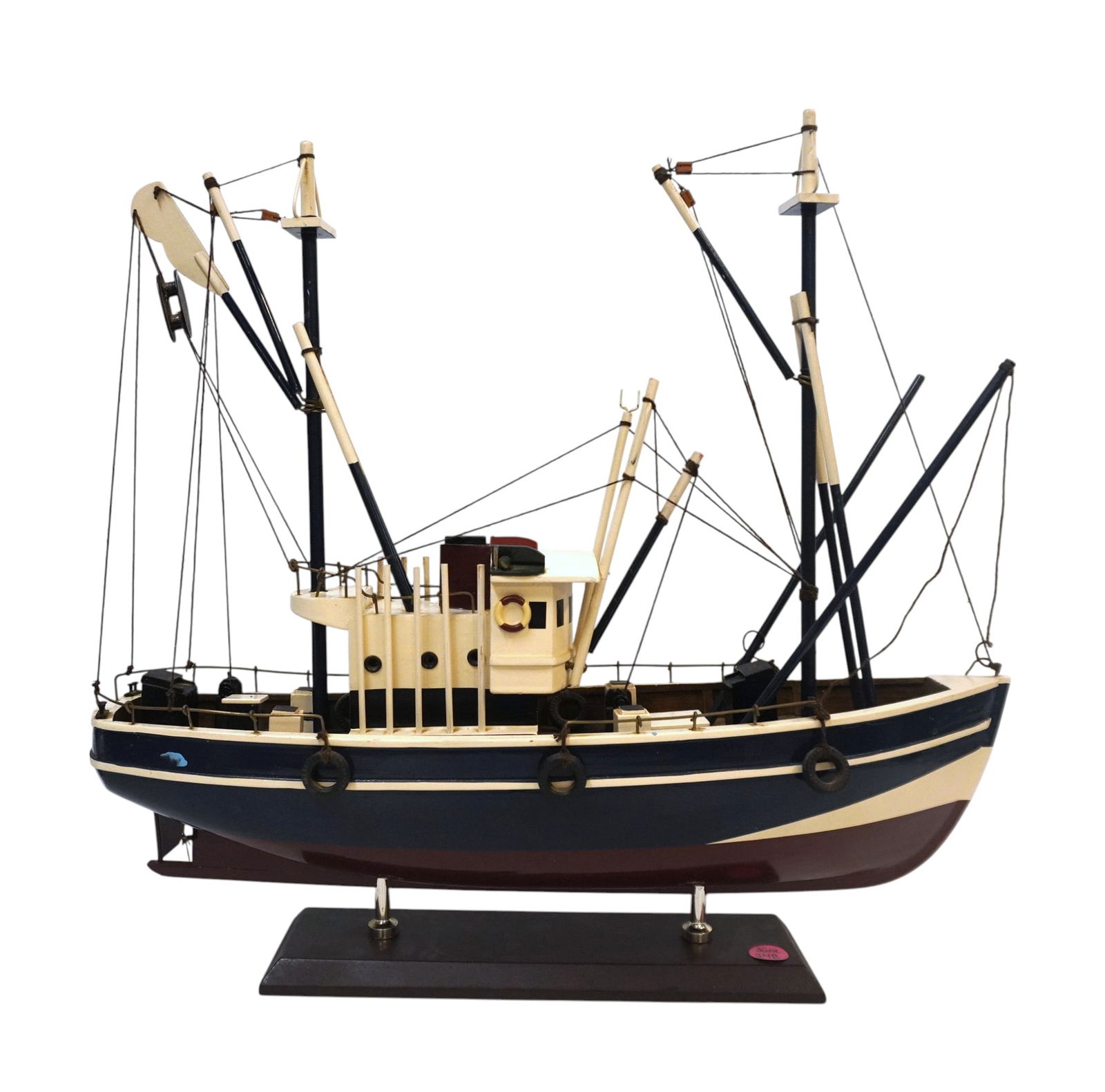 VINTAGE WOODEN TRAWLER BOAT MODEL: Vintage Wooden Model of a Trawler Shipping Boat. Measures 17.5"x18"x5". Weighs 3 lbs.