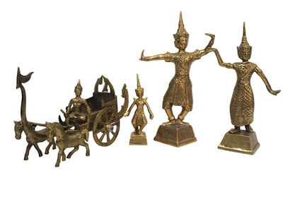 4 VINTAGE BRASS THAI SCULPTURES