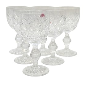 6 KUSAK CUT GLASS CHERRY DIAMOND & FAN WINE GLASSES