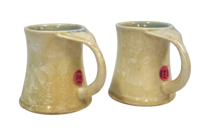 PAIR OF EDGECOMB POTTERS HANDMADE MUGS