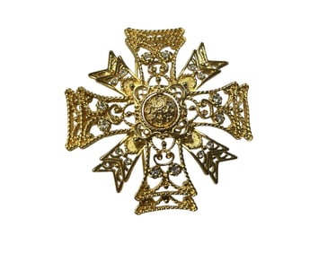KENNETH JAY LANE MALTESE FILIGREE CROSS BROOCH