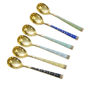 6 VINTAGE HESTENES NORWAY GOLD PLATE 925 SILVER DEMITASSE SPOONS