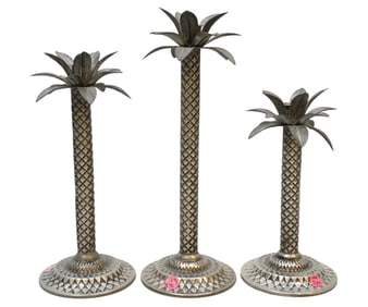 3 TROPICAL PALM TREE CANDLESTICKS