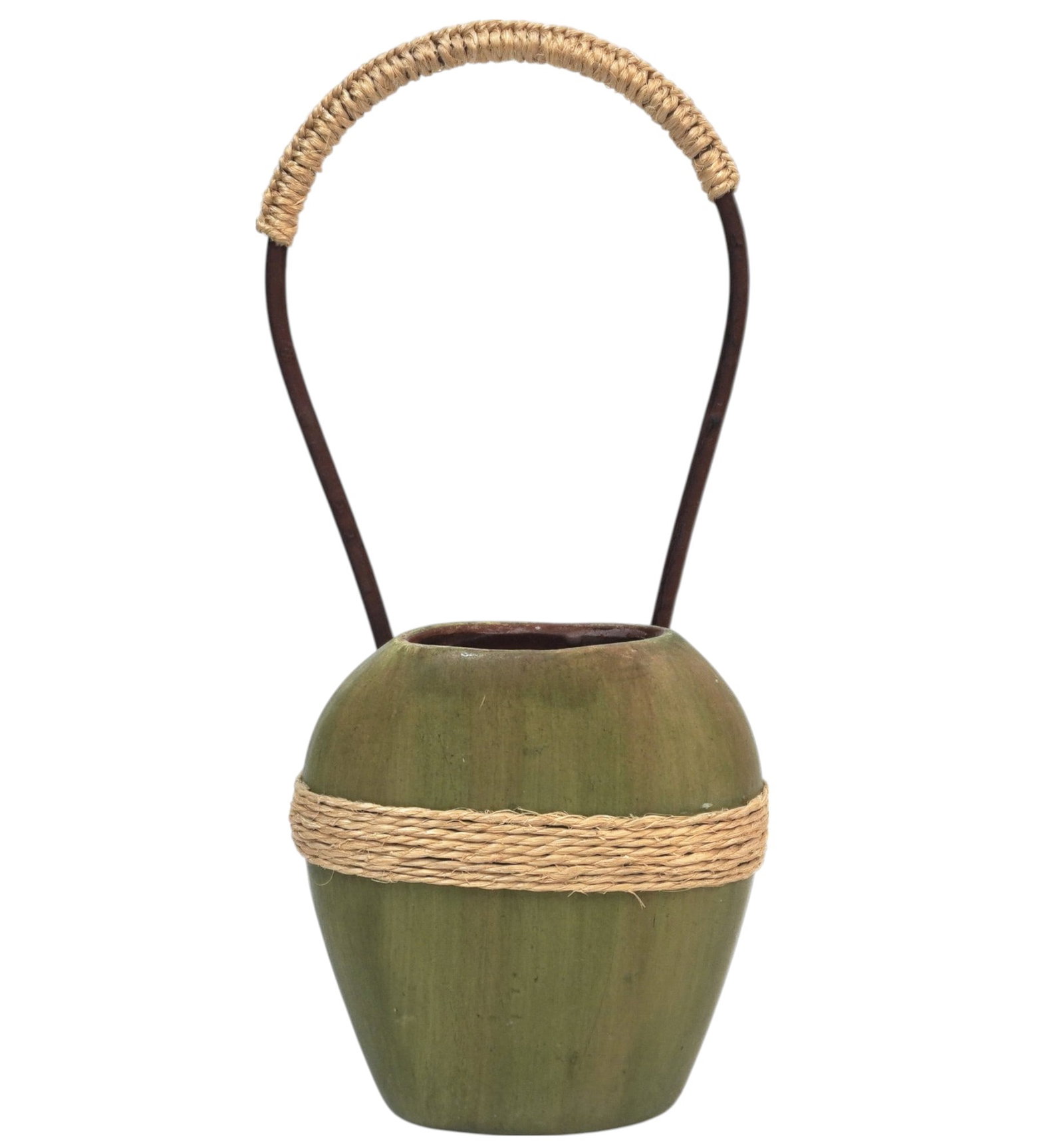 HANGING POTTERY VASE ON STAND: Hanging Rustic Pottery Vase on Stand. Measures 12" x 5.25" x 4" and weighs 1 lb 1 oz.