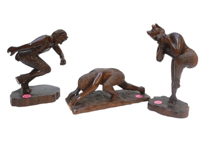 3 HAND CARVED WOODEN NORWEGIAN PAN STATUES