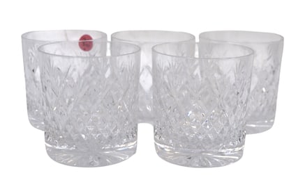 5 KUSAK CUT GLASS CHERRY DIAMOND & FAN OLD FASHIONED WHISKEY