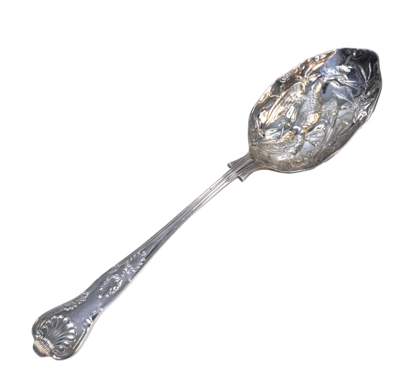 ORNATE SG ENGLAND EPNS MASTER BERRY SPOON: Ornate SG England EPNS Master Berry Spoon. Measures 8 3/4". Weight 3.5 oz