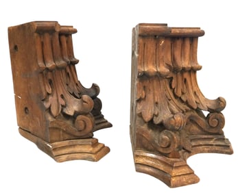 PAIR OF ANTIQUE HAND CARVED ARCHITECTURAL CORBELS