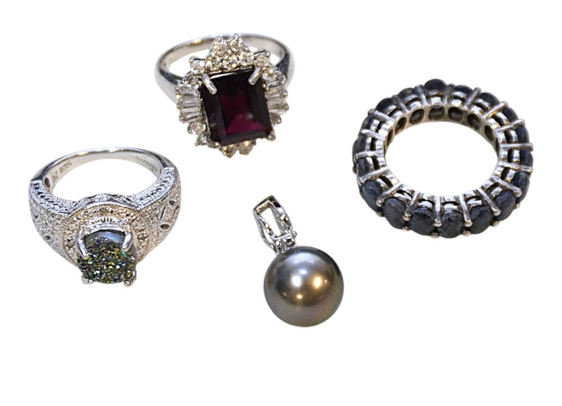 4 pc STERLING SILVER RINGS & PEARL PENDANT (1 of 4)