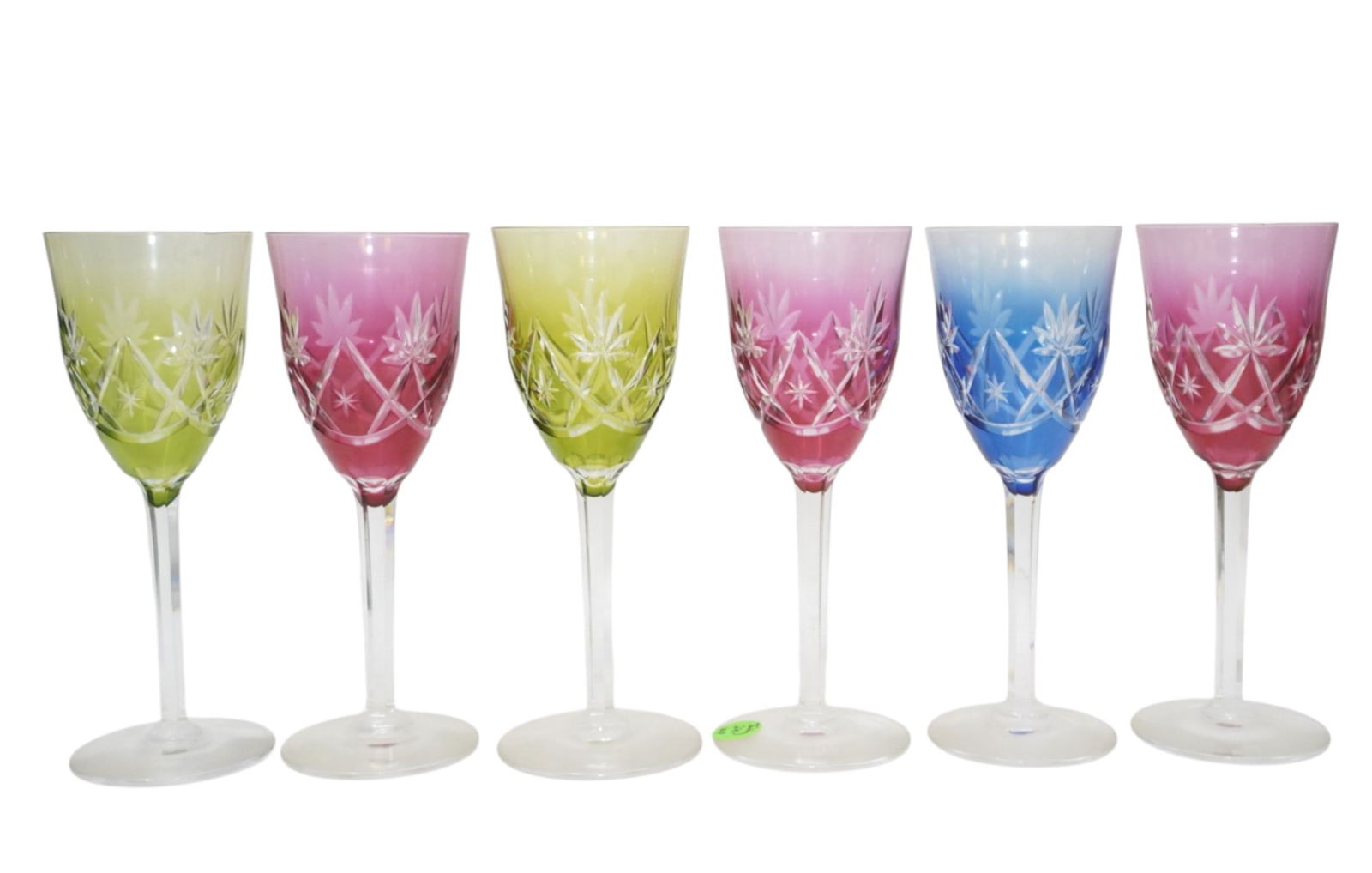 6 VINTAGE MULTI COLORED CUT CRYSTAL HOCK GLASSES (1 of 3)