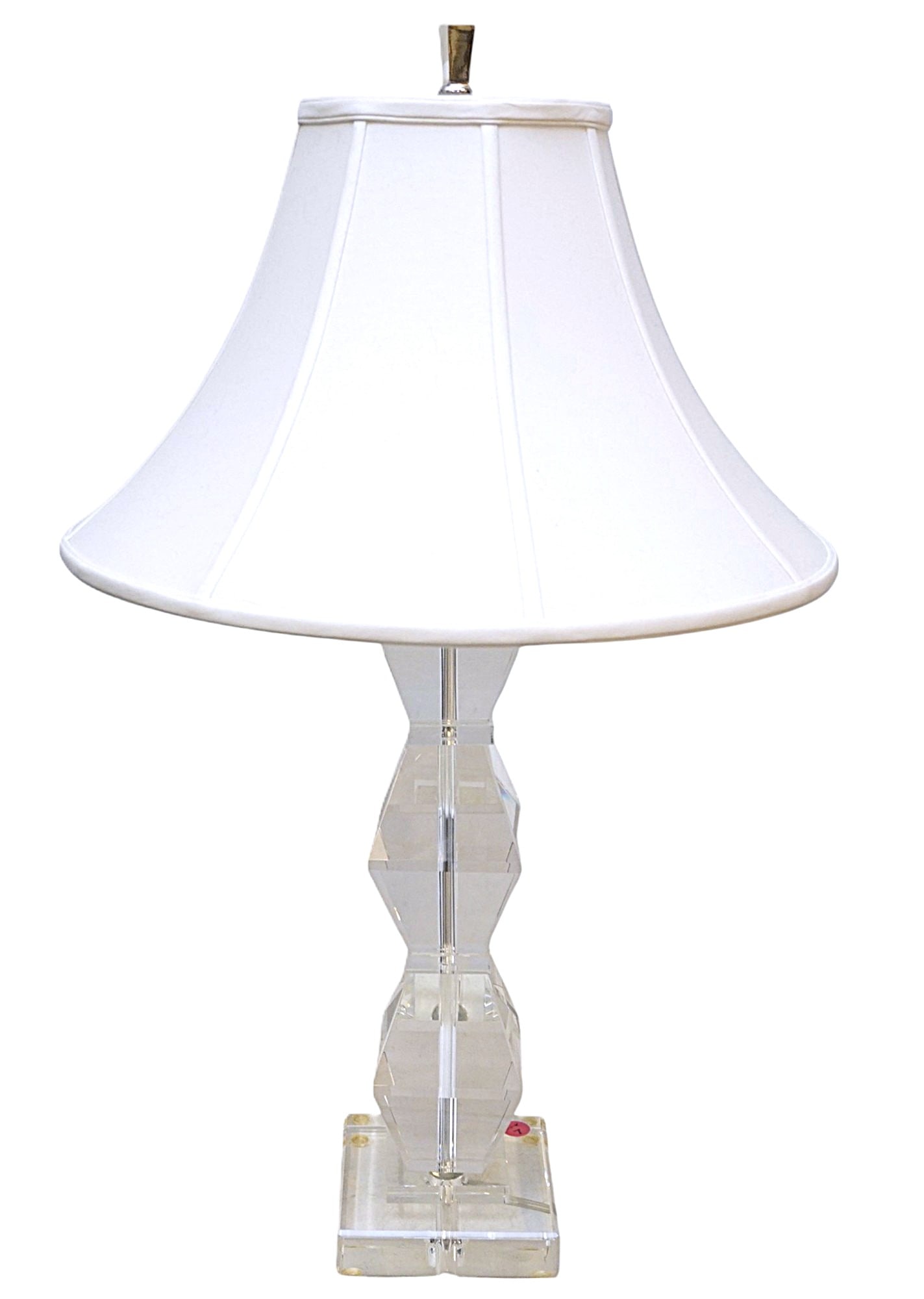 ETHAN ALLEN GEOMETRIC CUT CRYSTAL LAMP: Ethan Allen geometric cut crystal Lamp. Measures Lamp" 6"x6"x23". Shade 18"x18"x12". Wt 18 lbs