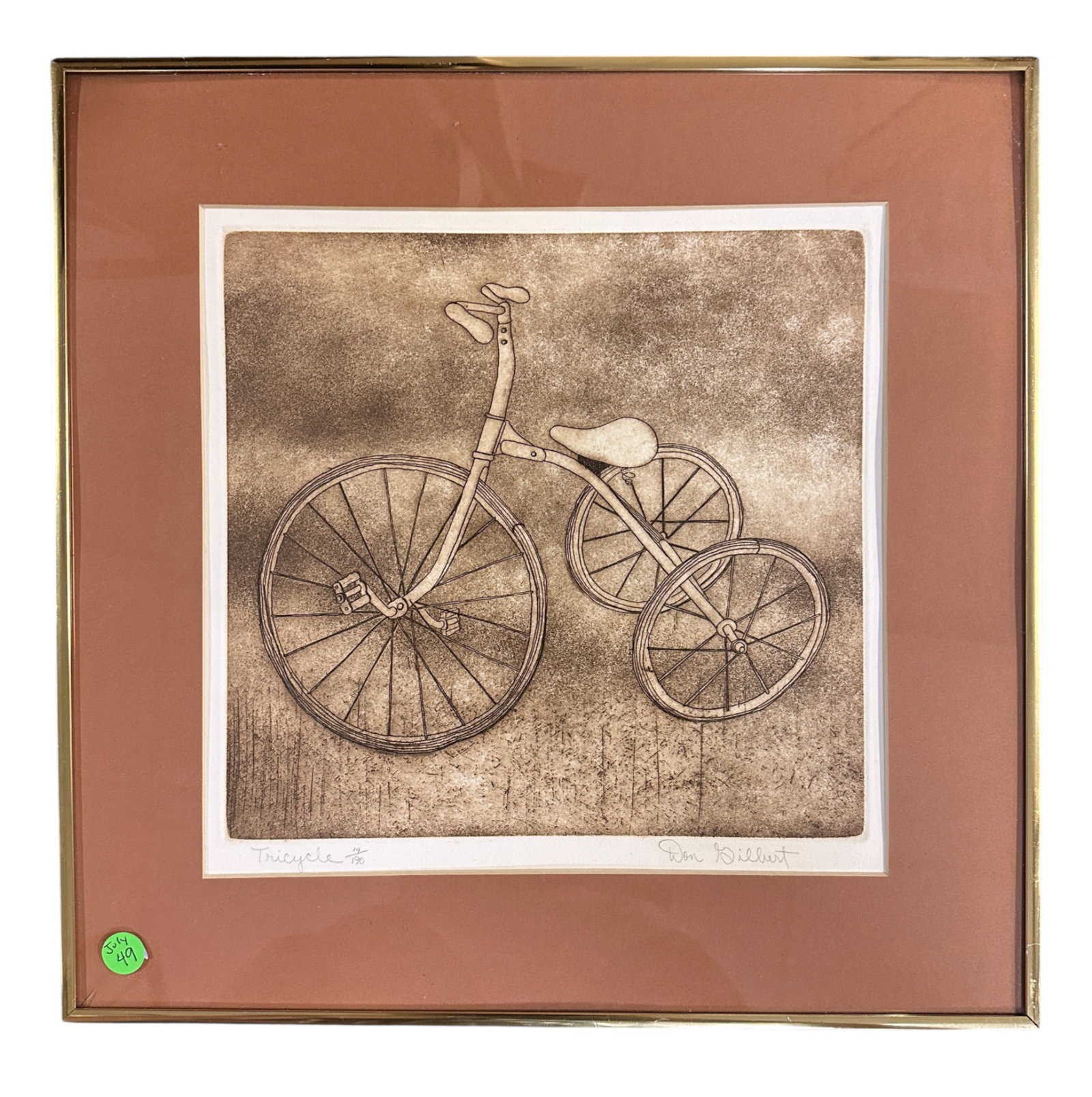DON GILBERT LTD ED LITHO TRICYCLE 14/190: Don Gilbert Limited Edition Lithograph 14/190. Professionally 17"x17"x1". Weight 3 lbs 6 oz.