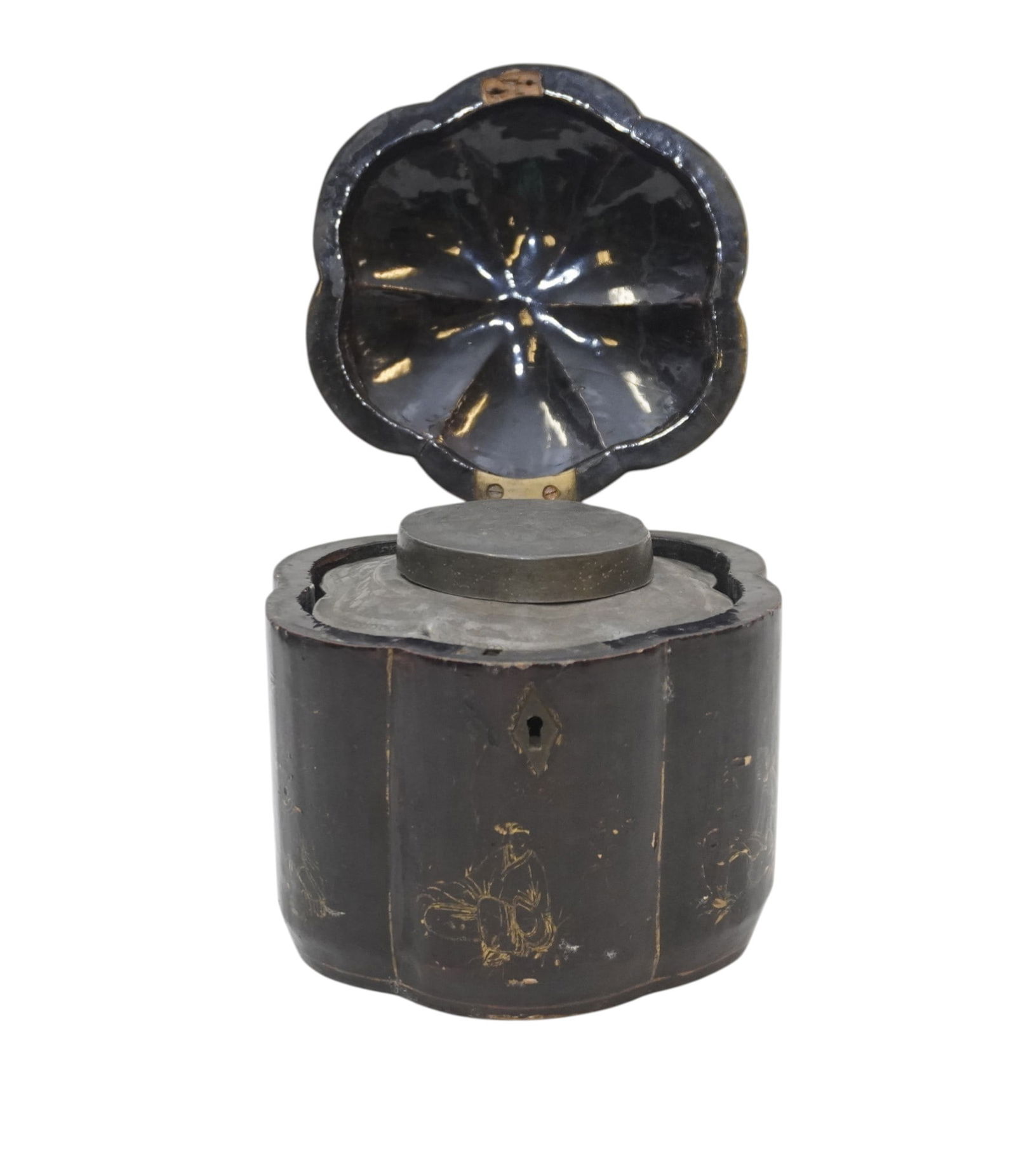 ANTIQUE CHINESE BLACK LACQUER TEA CADDY (1 of 7)