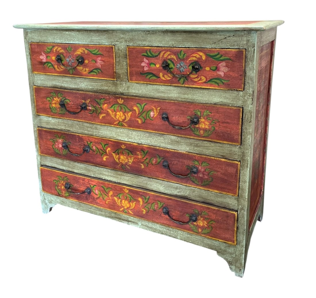 FOLK ART PAINTED 5 DRAWER CHEST (1 of 6)