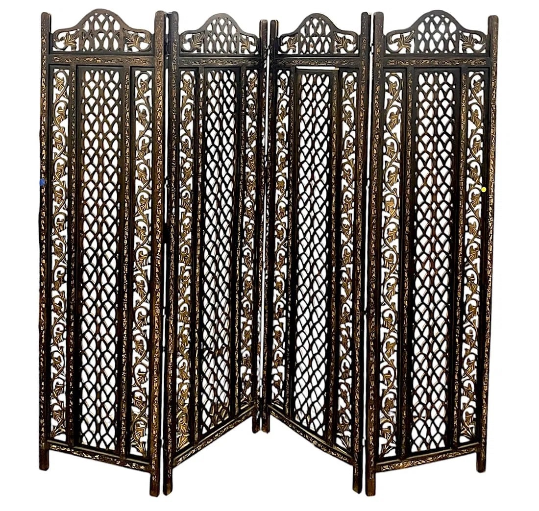 4 PANEL CARVED WOOD JAPANESE SCREEN (1 of 3)