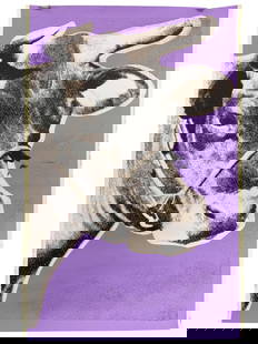 WARHOL 1977 COW WALLPAPER SCREEN PRINT SEATTLE: Andy Warhol Cow from the Modern Art Pavilion Seattle Center from November 1976 - January 1977. The cow is purple. Screenprint in colors on wallpaper. he inspiration for this Cow from 1977 and the rest