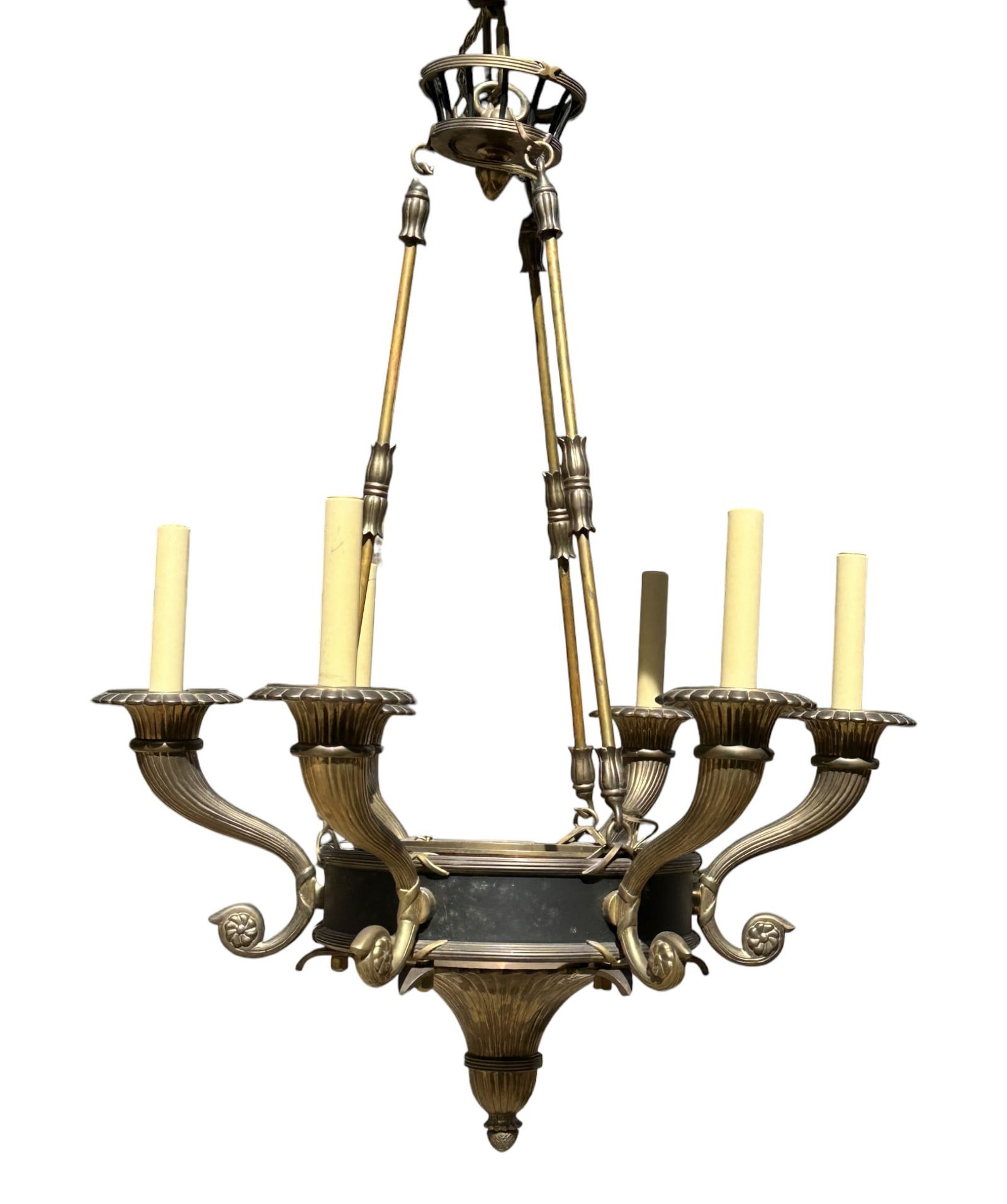 6 LIGHT FRENCH EMPIRE GILT BRONZE CHANDELIER (1 of 5)