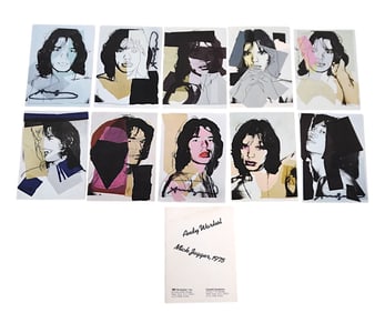 SET OF 10 ANDY WARHOL POSTCARDS, MICK JAGGER 4 SIGNED