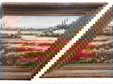 LARGE TUSCANY OIL PAINTING POPPY FIELDS BY ANTHONY