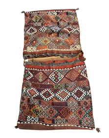 ANTIQUE HAND KNOTTED KILIM HEYBE KURDISH SADDLEBAG