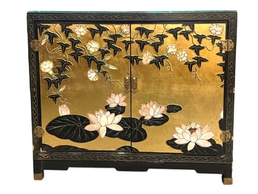 CHINESE LOTUS FLOWER PAINTED CABINET / CHEST
