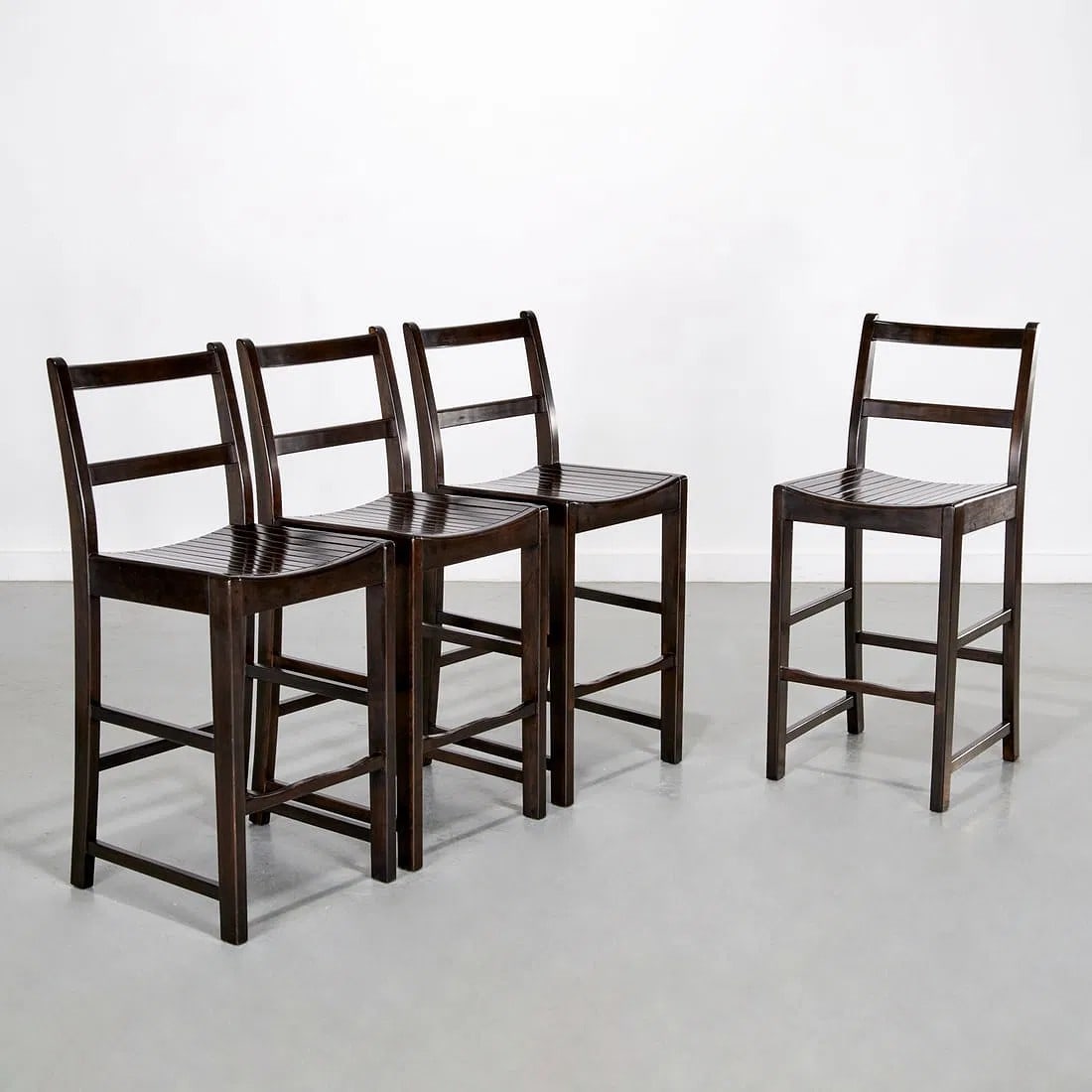 SET OF 4 ANN-MORRIS EBONIZED WOOD BAR / COUNTER STOOLS (1 of 4)