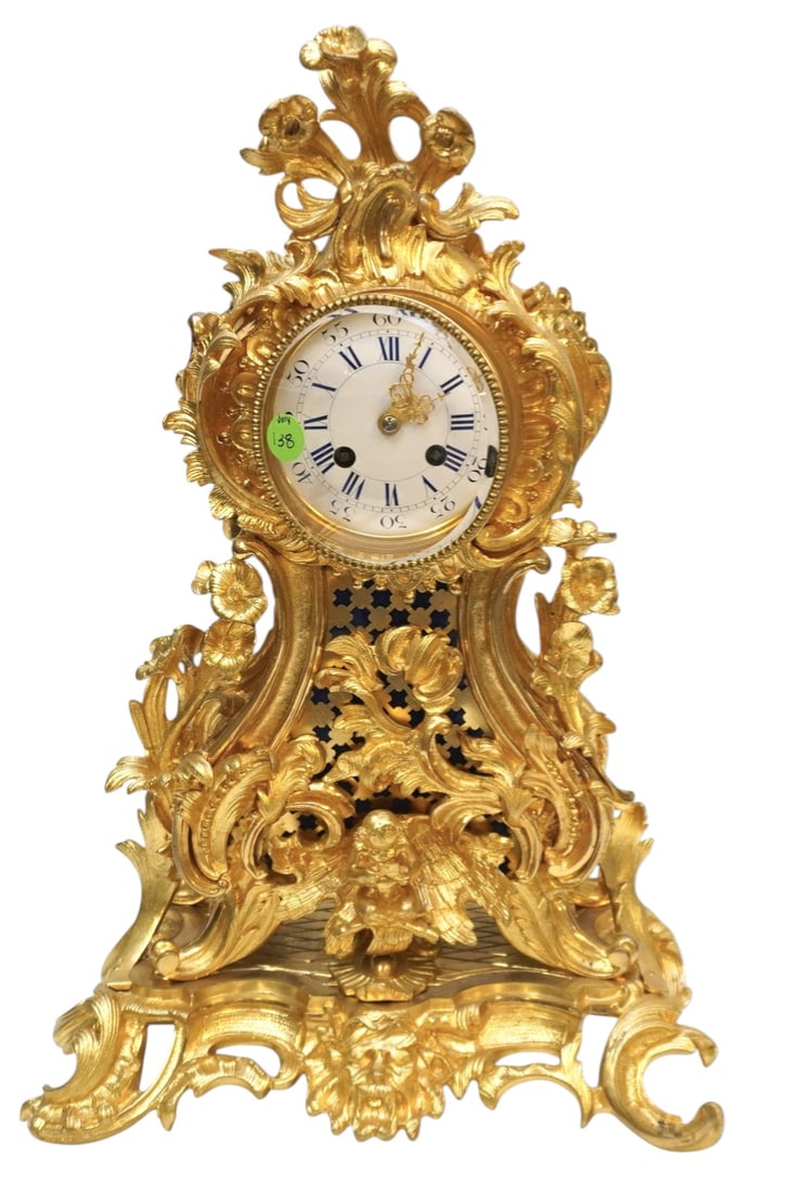 ANTIQUE FRENCH GILDED BRONZE CLOCK (1 of 7)