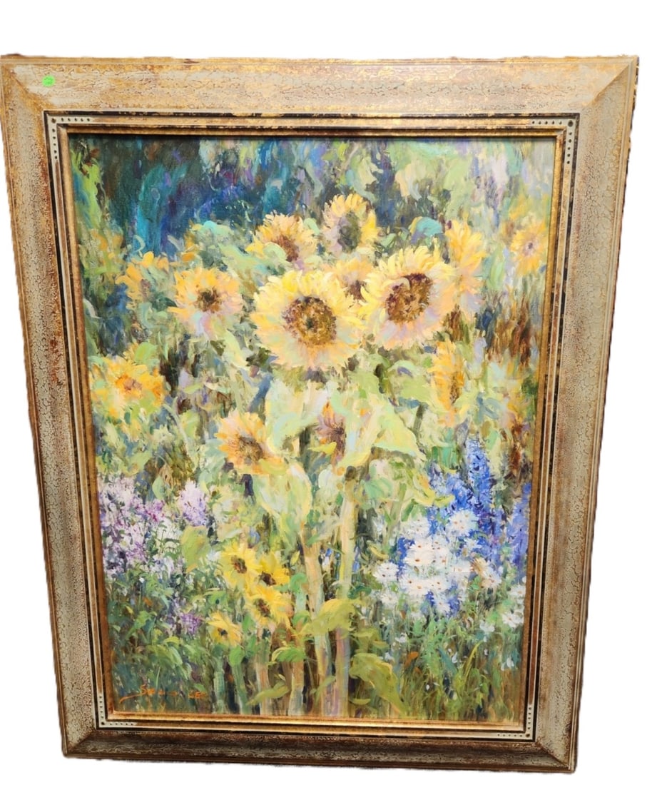 SANG LEE (b1949) ORIGINAL OIL SUNFLOWERS (1 of 6)