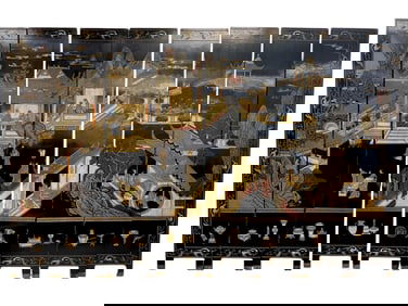 TALL 8 PANEL LACQUERED COROMANDEL CHINESE SCREEN