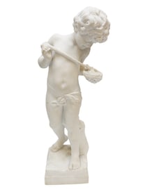 ITALIAN SCHOOL MARBLE PUTTO FEEDING A BIRD
