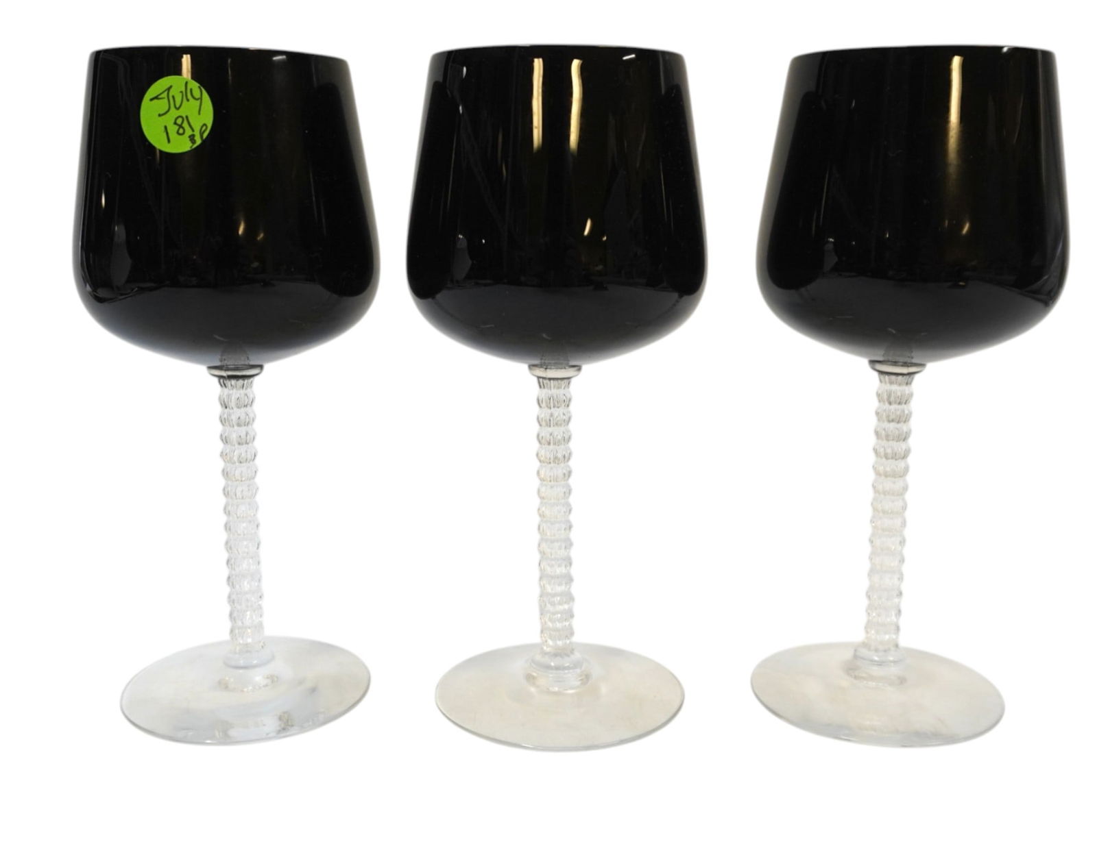 3 FOSTORIA PRECEDENCE ONYX GLASSES: 3 Vintage Fostoria Precedence Onyx Water Goblets. Each 3"x3"x7 1/2". Weight 1 lb 3 oz