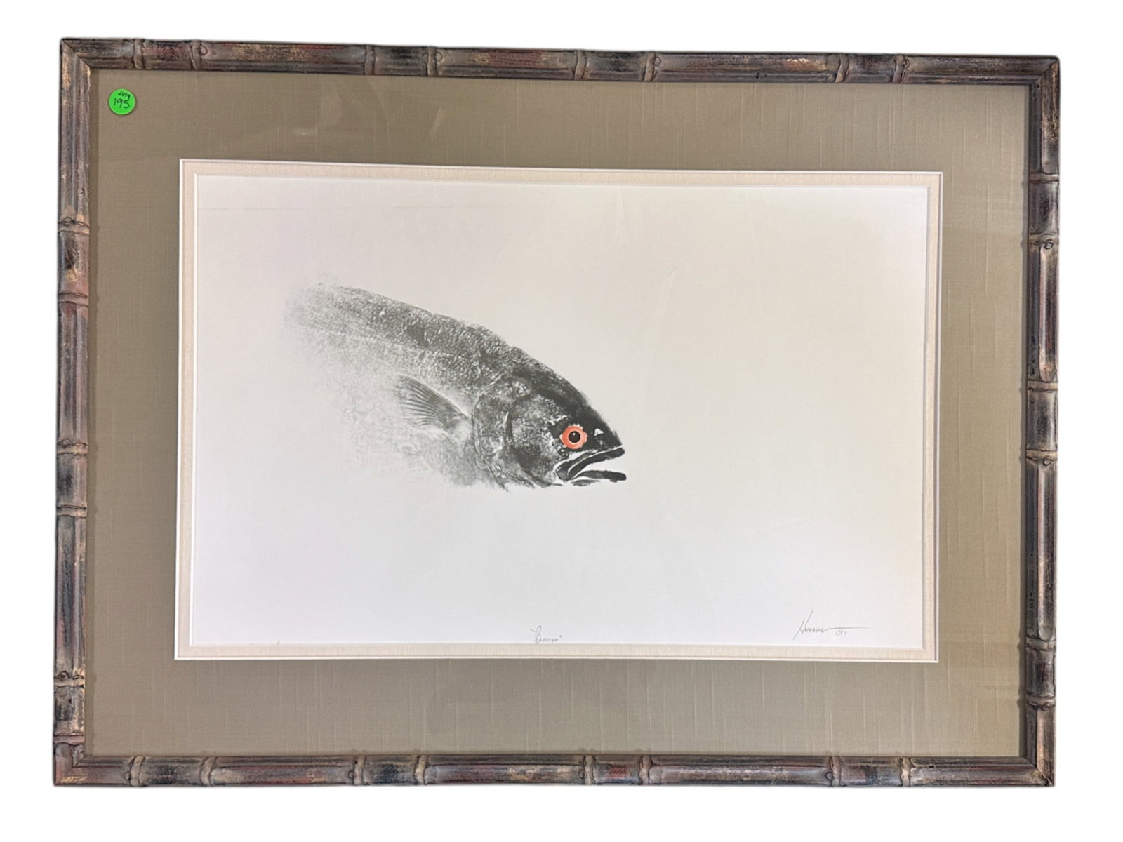 BLUEFISH GYOTAKU by F.G. HOCHBERG: "Bluefish" 1987 Gyotaku pressed on paper by print artist and zoologist F. G. (Eric) Hochberg (1941-2023). F.G. Hochberg was a pioneering nature print artist and curator emeritus of invertebrate zoolog