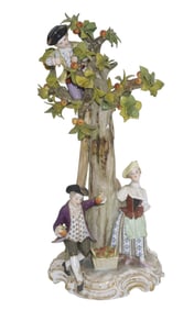 RARE DRESDEN APPLE PICKING PORCELAIN FIGURAL STATUE