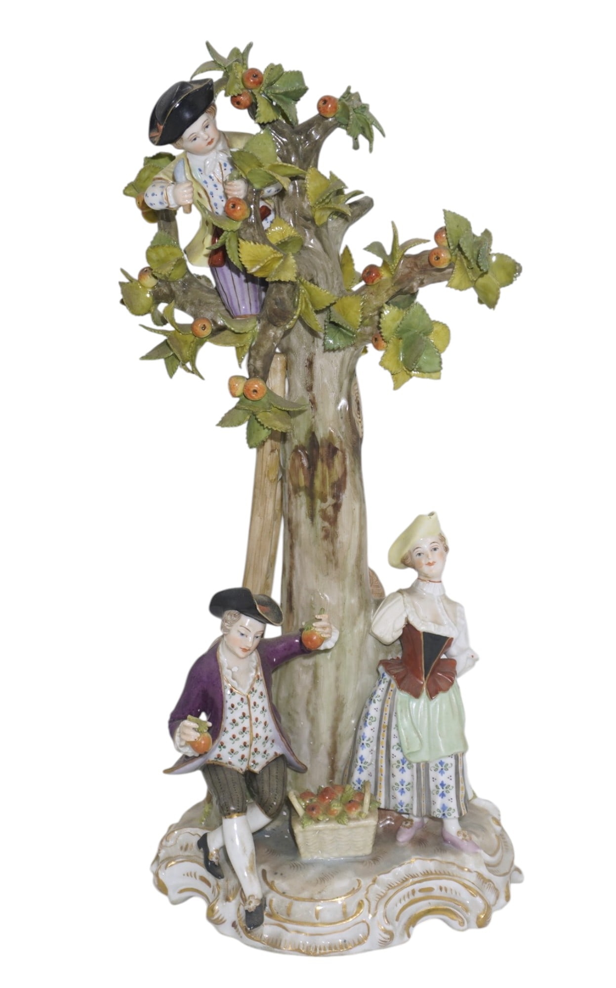 RARE DRESDEN APPLE PICKING PORCELAIN FIGURAL STATUE (1 of 7)