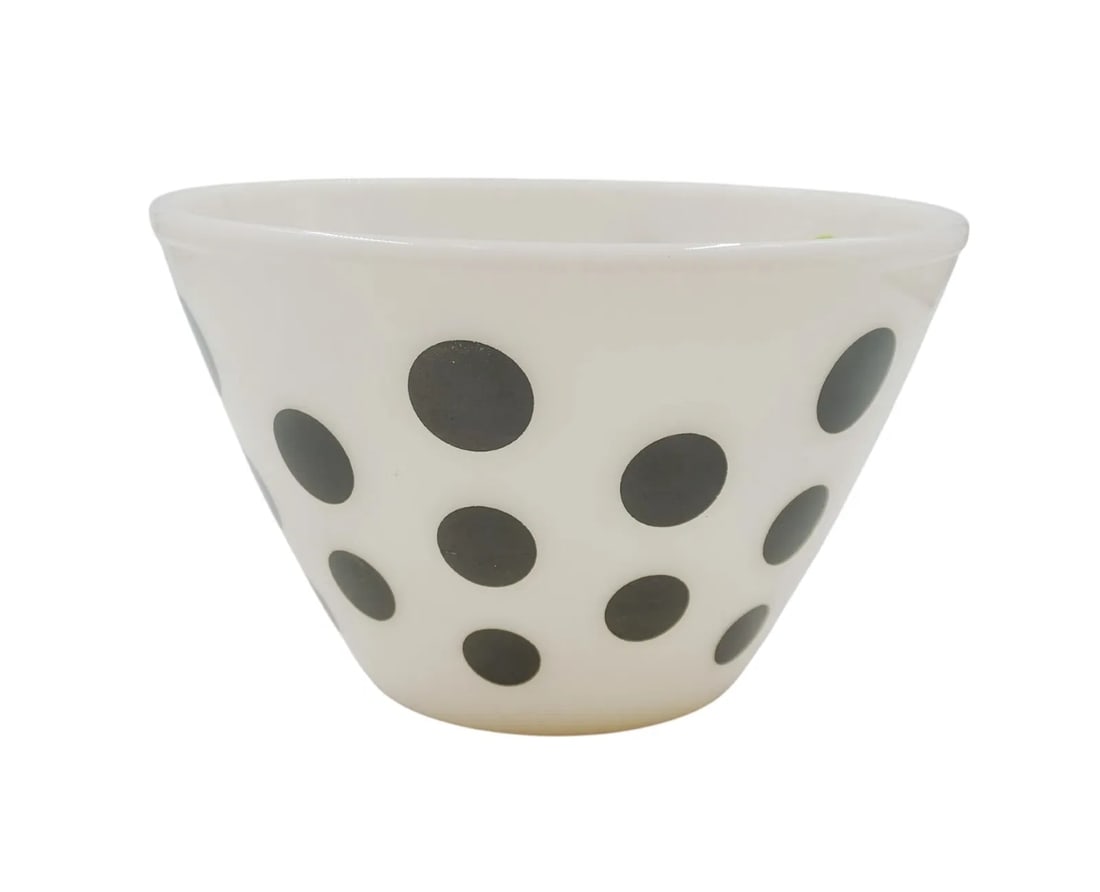 RARE VINTAGE MCM FIRE KING BLACK POLKA DOT MIXING BOWL (1 of 3)