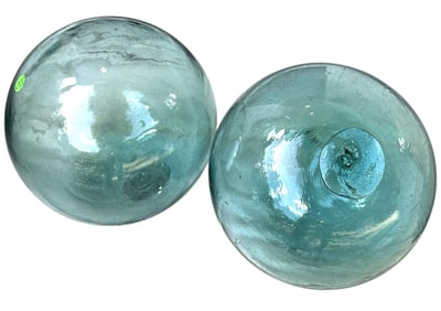 PAIR OF LARGE ANTIQUE JAPANESE GLASS FISHING FLOATS