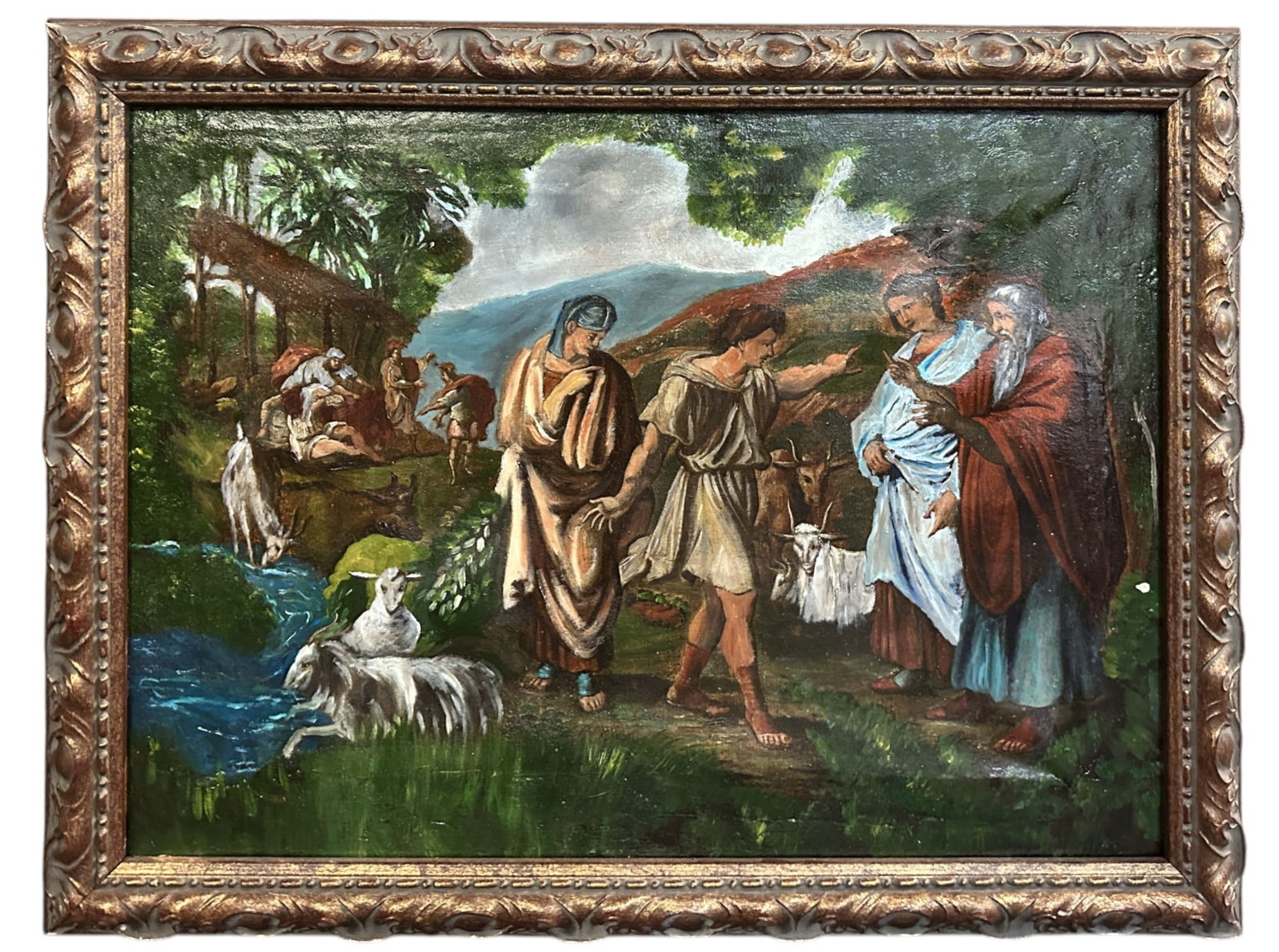 ANTIQUE BIBLICAL OIL ON CANVAS PAINTING (1 of 3)