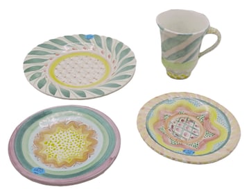LOT HAND PAINTED MACKENZIE CHILDS CERAMIC DISHWARE - 4 PIECES