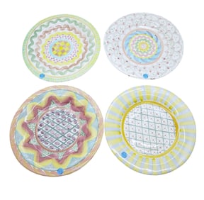 4 HAND PAINTED CERAMIC MACKENZIE-CHILDS DINNER PLATES
