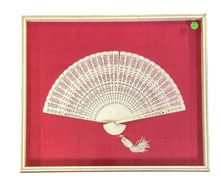 ANTIQUE FOLDING FAN IN SILK SHADOWBOX