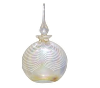 VINTAGE WHITE IRIDESCENT SWIRL GLASS PERFUME BOTTLE