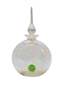 VINTAGE WHITE IRIDESCENT SWIRL GLASS PERFUME BOTTLE