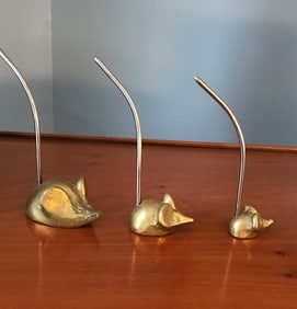 3 MCM BRASS MICE RECEIPT PAPER BILL HOLDERS