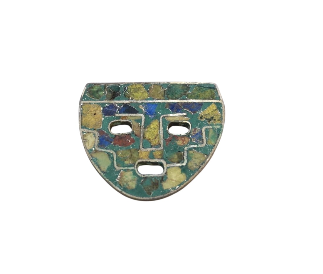 MEXICAN 925 STERLING SILVER TURQUOISE INLAY BROOCH/PENDANT: Mexican 925 Sterling Silver Turquoise Inlay Brooch/Pendant. Signed/Stamped on back. Measures 1.75" x 2" and weighs 0.6 oz.