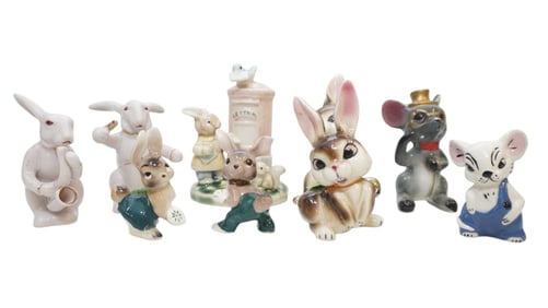 RABBIT AND MOUSE THEMED PORCELAIN KITSCHY PORCELAIN ITEMS - 9 PIECES
