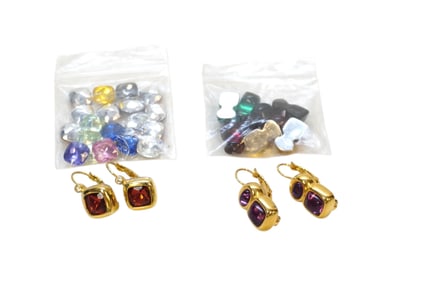2 PAIRS OF JOAN RIVERS INTERCHANGEABLE GEM EARRINGS